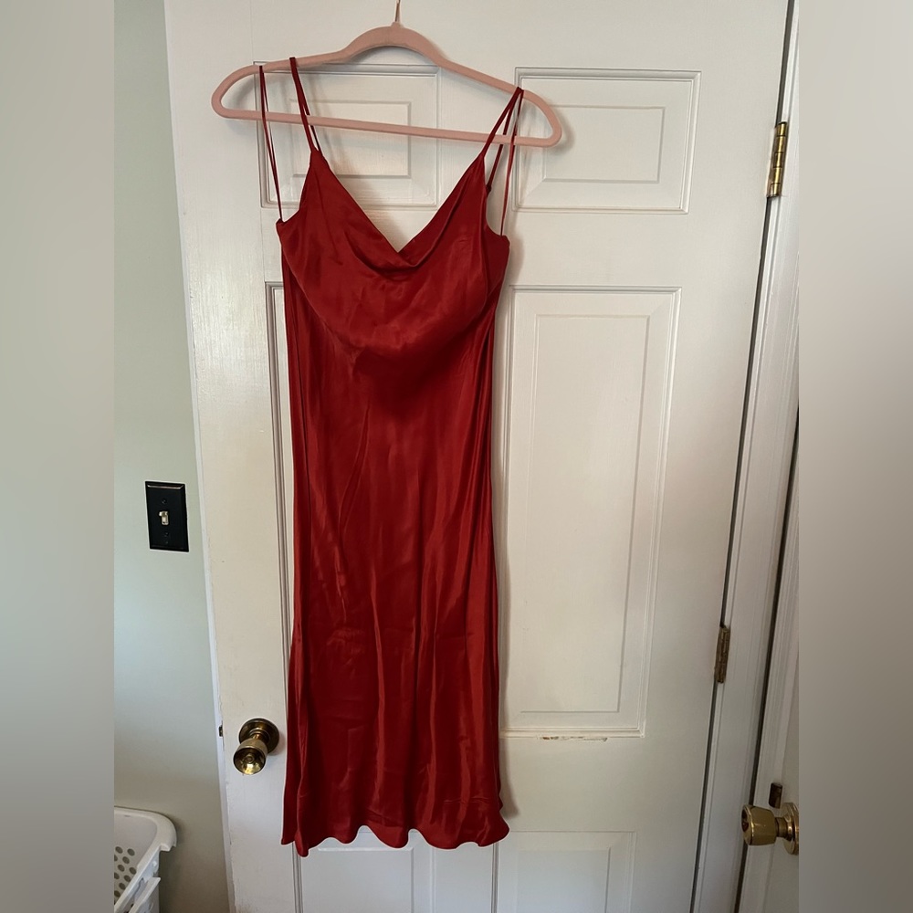 Loft red satin midi dress